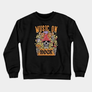Skull & Roll: Let's Rock with Music Doodles Vintage Tee Crewneck Sweatshirt